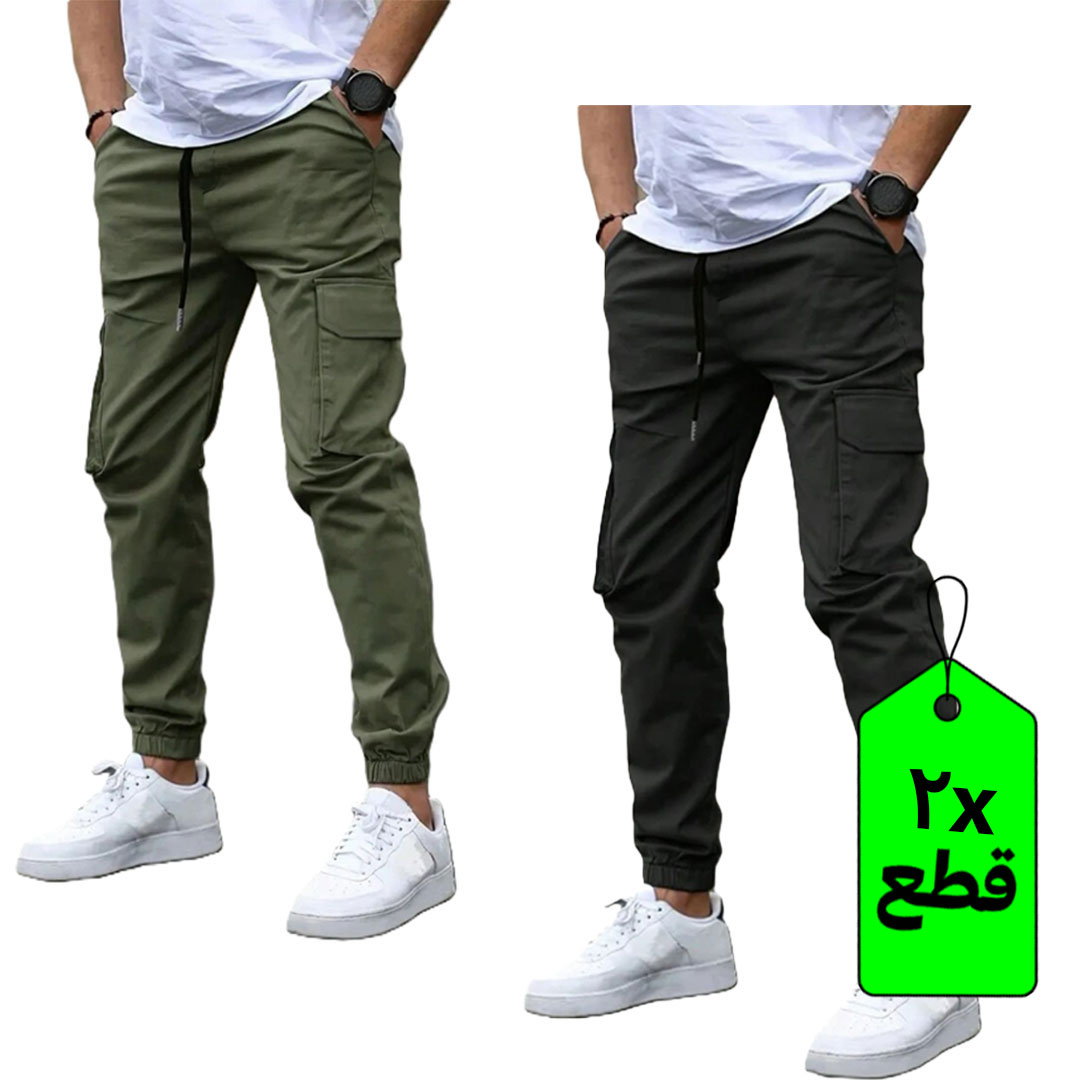 بنطلون كارجو رجالي - 2 قطعة - أسود/زيتي