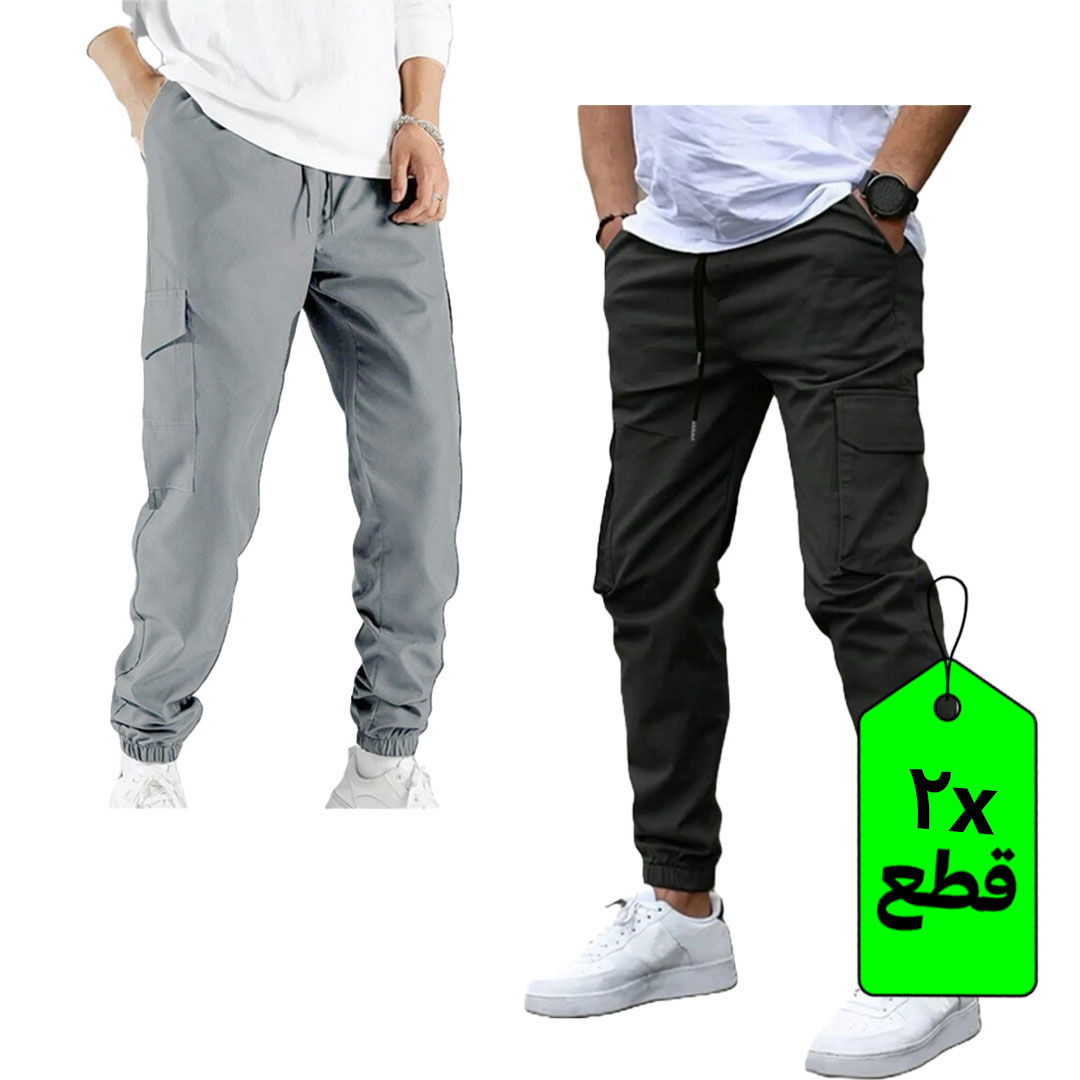 بنطلون كارجو رجالي - 2 قطعة - أسود/رمادي