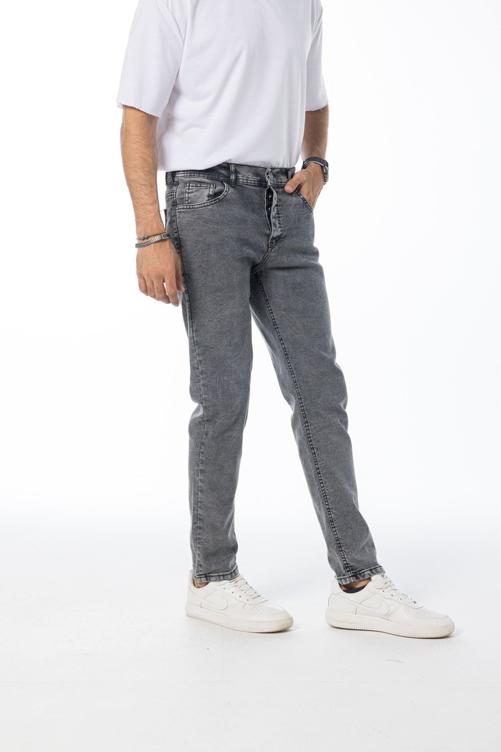 بنطلون جينز رجالي - رمادي