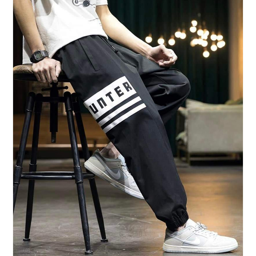 بنطلون رجالي مطبوع كاجوال - أسود