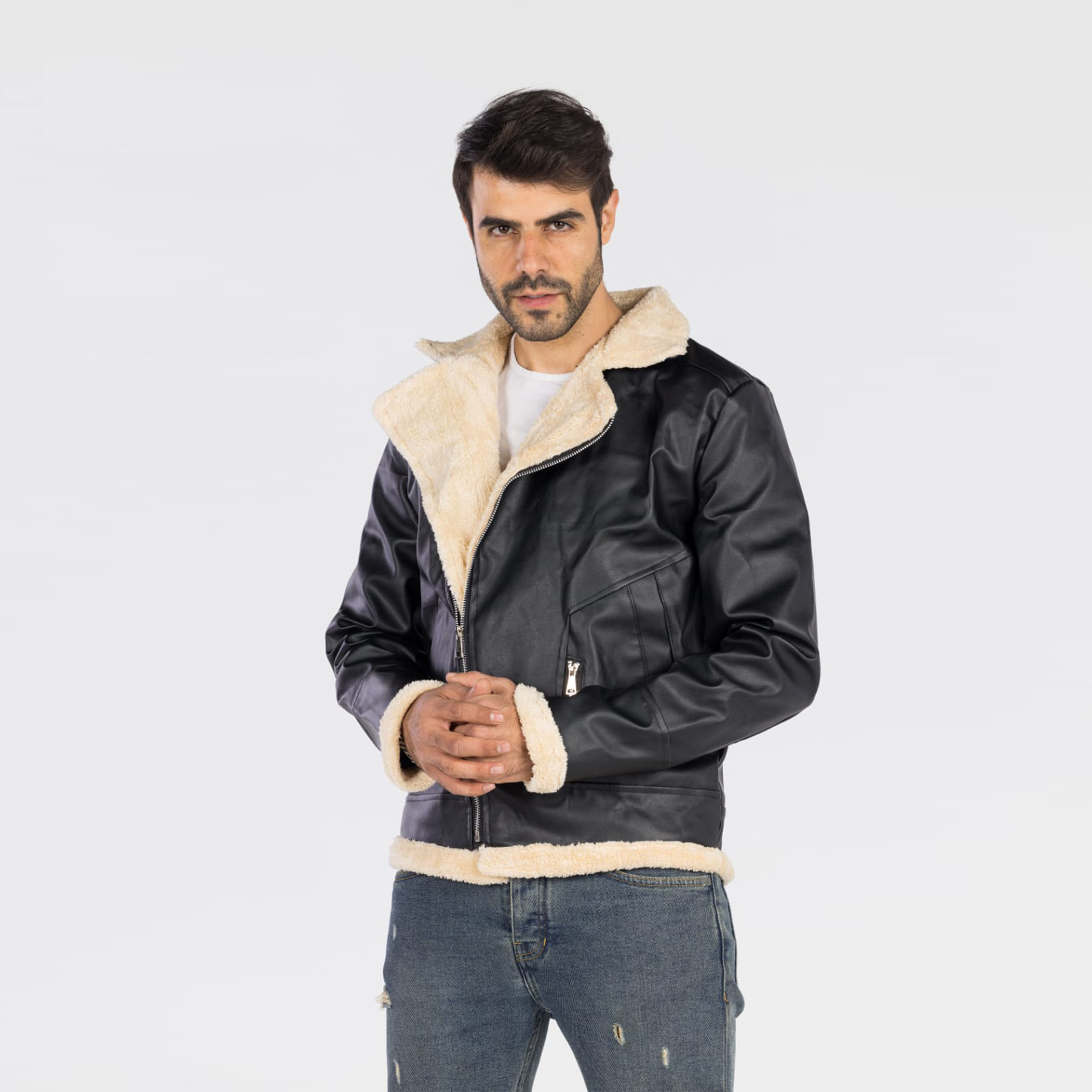 جاكيت جلد مبطن للجنسين - أسود