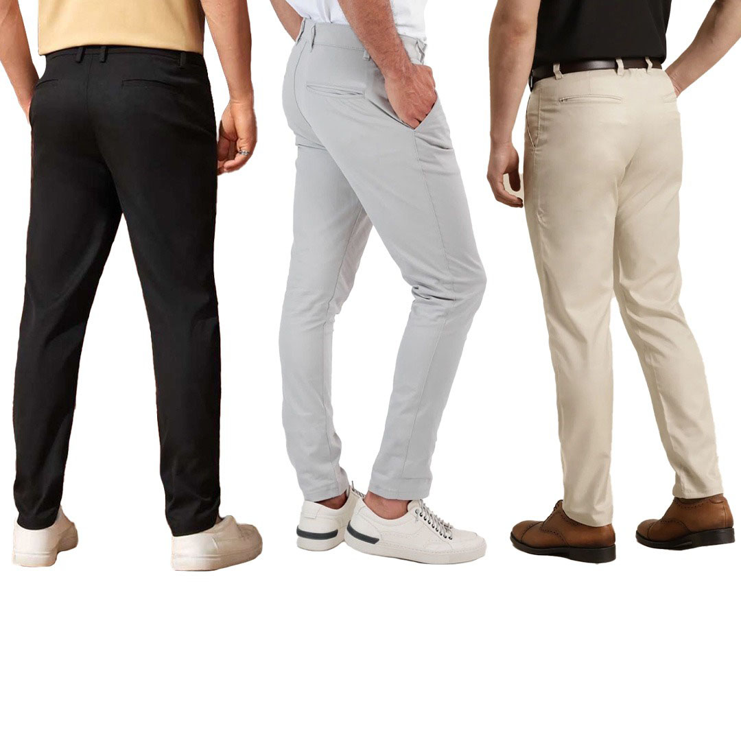 بنطلون كاجوال رجالي - 3 قطع - أسود/بيج/رمادي