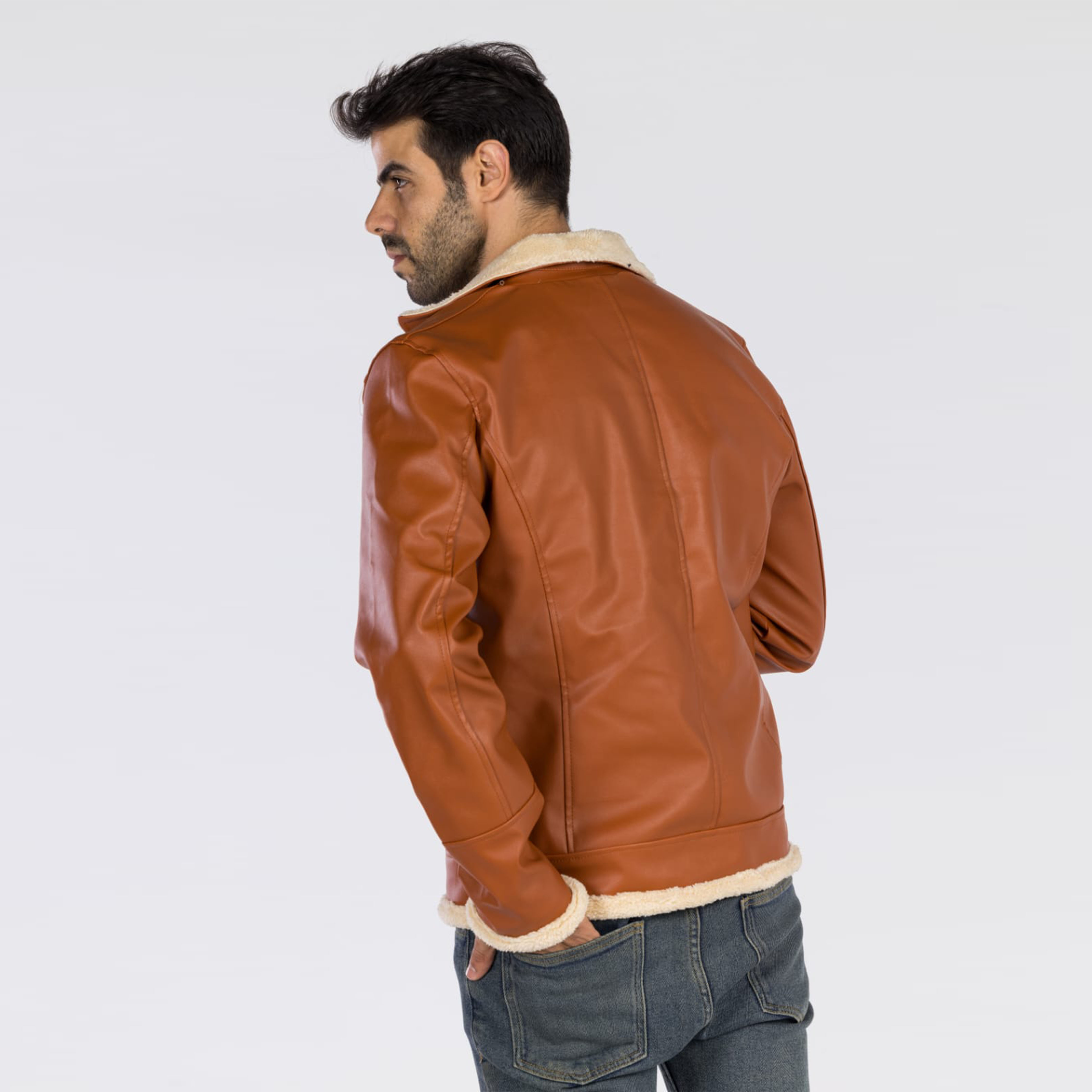 جاكيت جلد مبطن للجنسين - بني فاتح