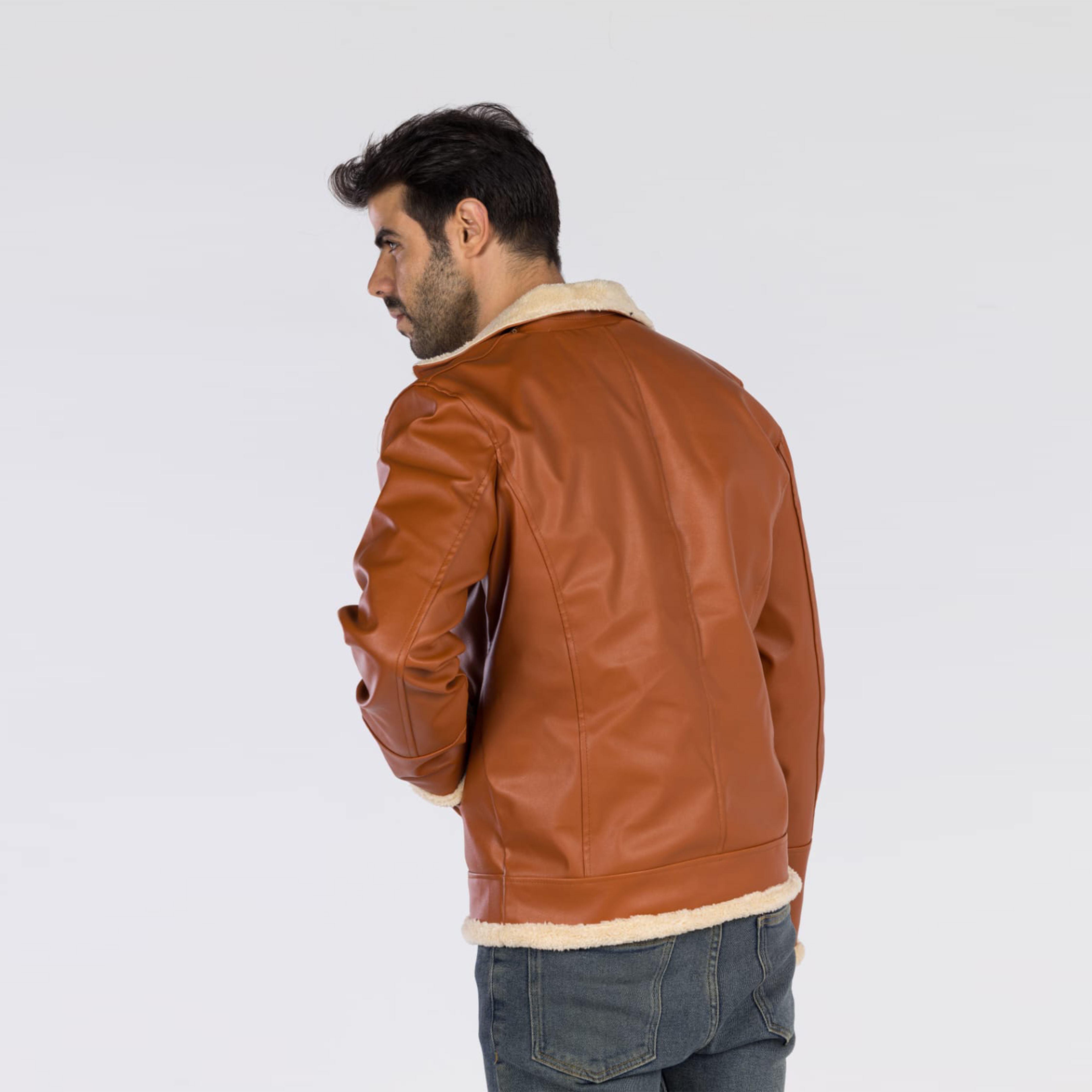جاكيت جلد مبطن للجنسين - بني فاتح
