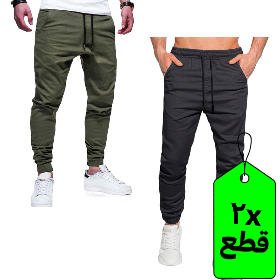 بنطلون كاجوال رجالي - 2 قطعة - أسود/زيتي