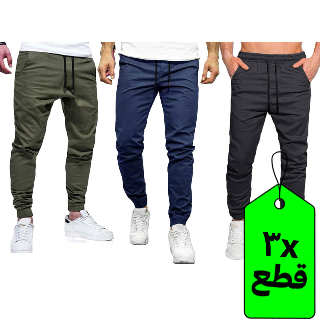 بنطلون كاجوال رجالي - 3 قطع - أسود/كحلي/زيتي