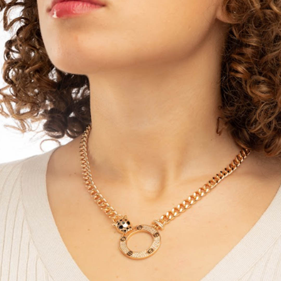 سلسلة حريمي شكل دائرة مطلية بالذهب - ذهبي