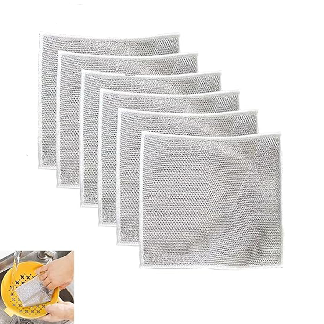 فوطة غسيل مواعين ستانلس ستيل - 6 قطع