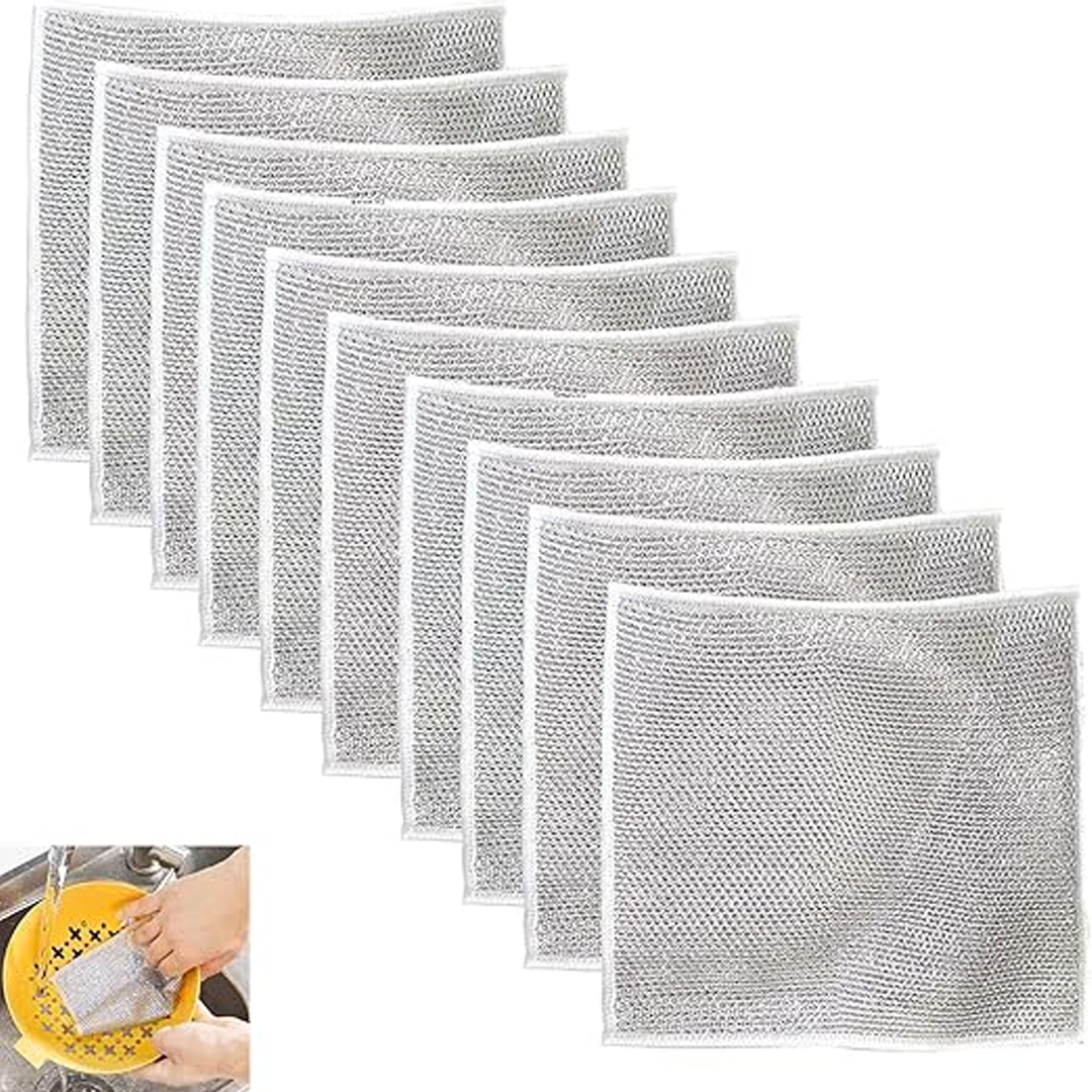 فوطة غسيل مواعين ستانلس ستيل - 10 قطع