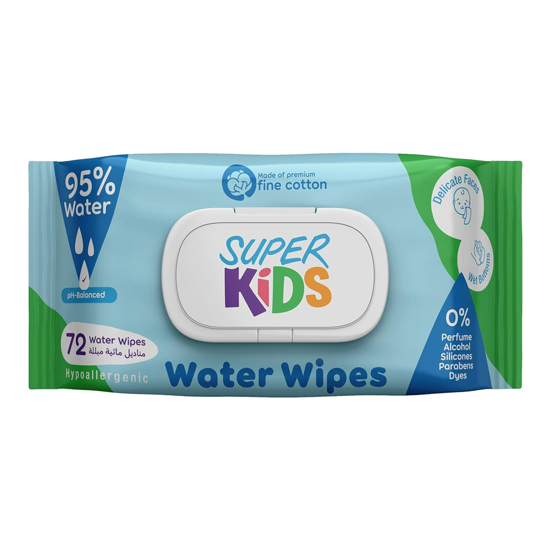 مناديل مبللة مائية للأطفال من سوبر كيدز - 72 منديل
