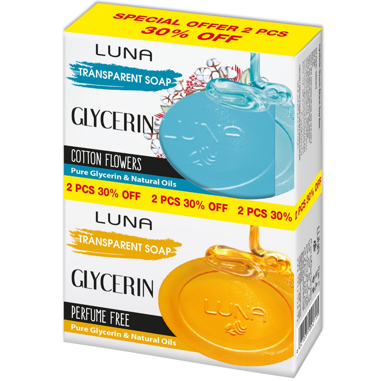 صابون الجلسرين - بدون رائحة و برائحة نسيم القطن - 2 قطعه 