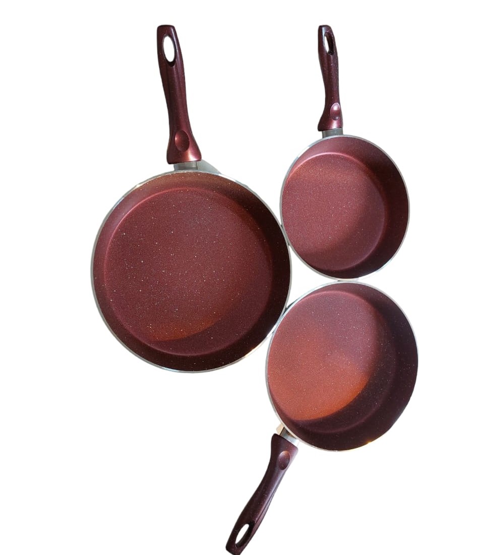 طقم مقلاه جرانيت - 3 قطع - أحمر