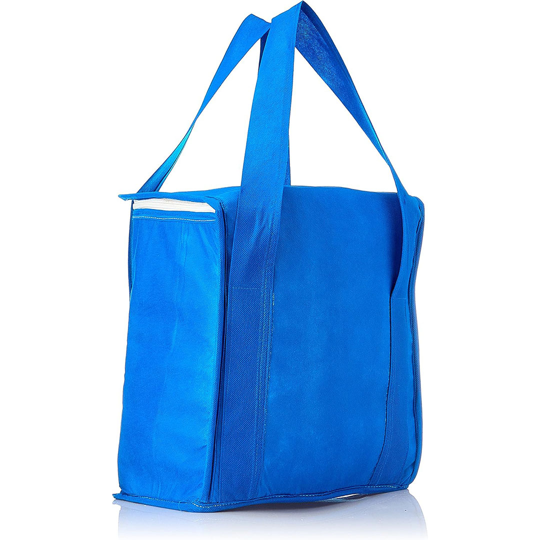 شنطة تخزين حرارية كبيرة مبطنة برقائق معدنية حرارية للسفر والرحلات مقاس 35 × 30 × 20 سم (ازرق)