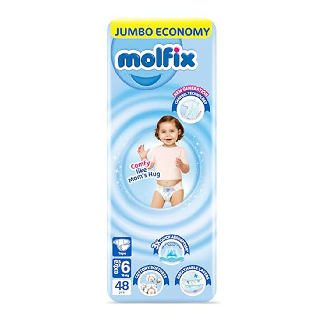 مولفيكس حفاضات اطفال عبوة جامبو اكس لارج مقاس 6 - 48 حفاضة