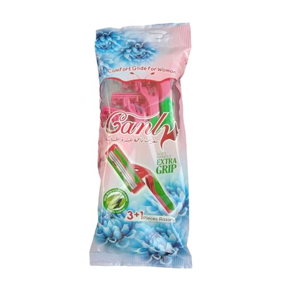 كانلي شفرات حلاقة للنساء برأس متحركة وجل الصبار - 4 قطع
