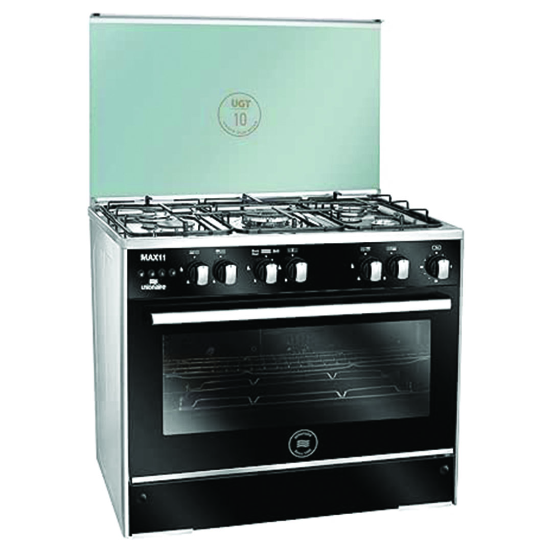 بوتاجاز غاز يونيون اير - 5 شعلات نصف امان بمروحة - 60 × 80 - أسود - Unionaire MAX11 80