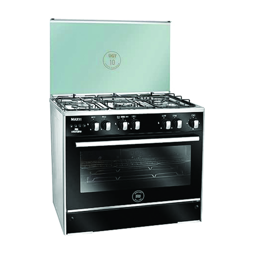 بوتاجاز غاز يونيون اير - 5 شعلات نصف امان بمروحة - 60 × 80 - أسود - Unionaire MAX11 80