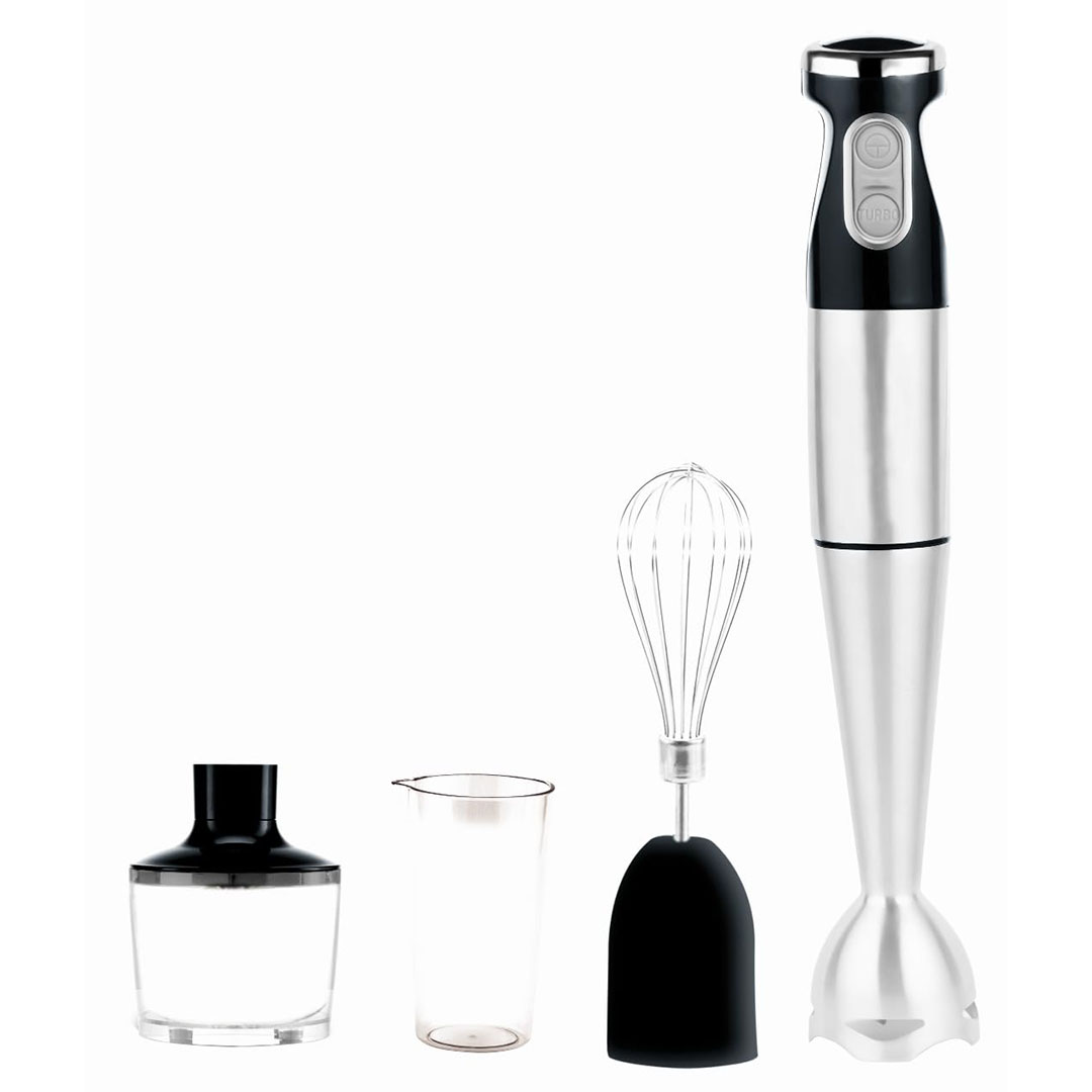 مجموعة خلاط يدوي من فلامنجو - 900 وات - 5*1 - 600 مل - اسود وفضي