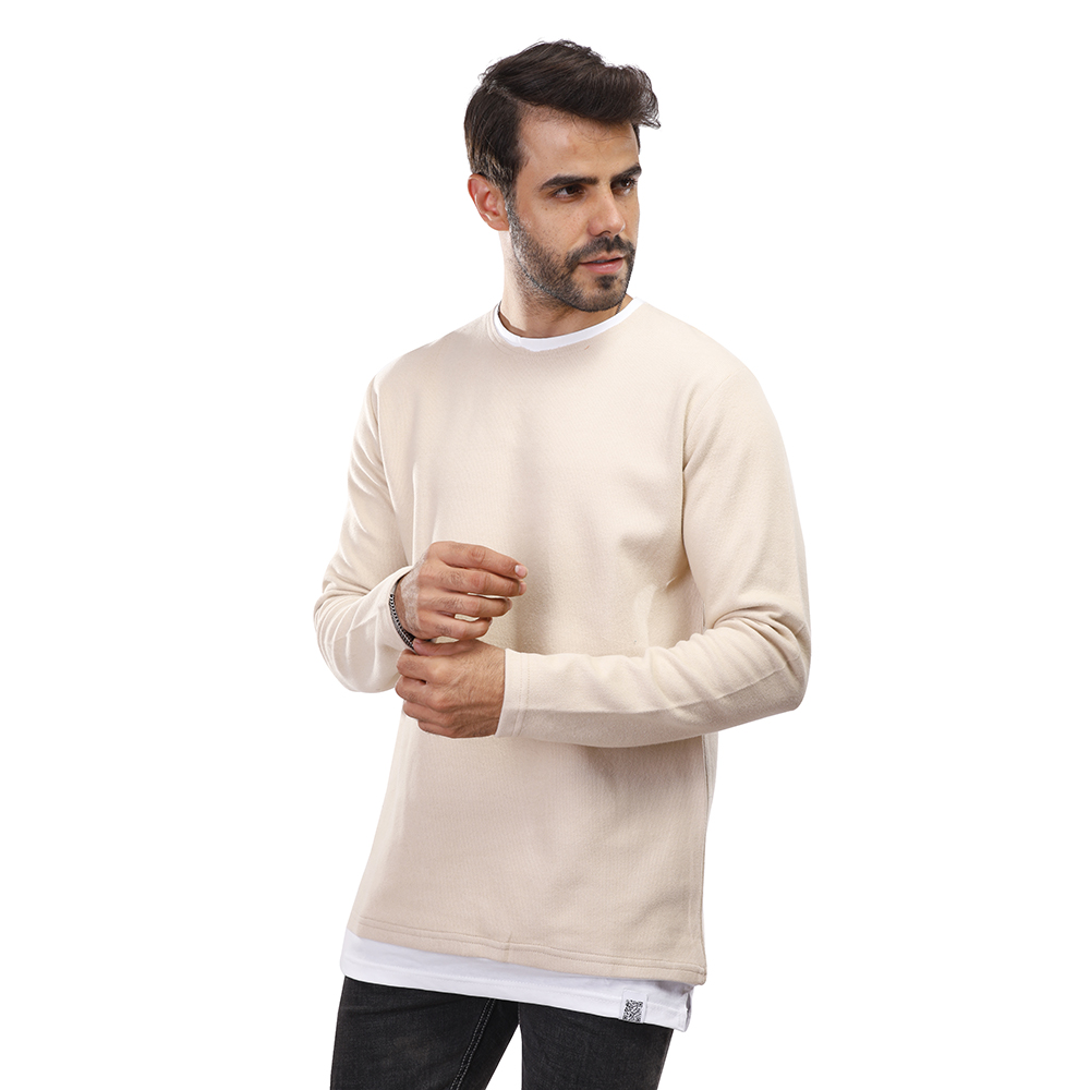 سويت شيرت رجالي كم طويل - بيج - 1600255