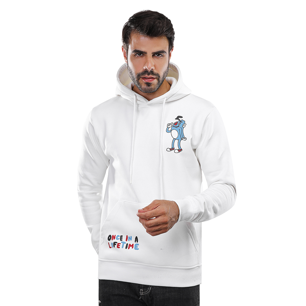 هودي رجالي كم طويل بجيوب - أبيض - 1600257