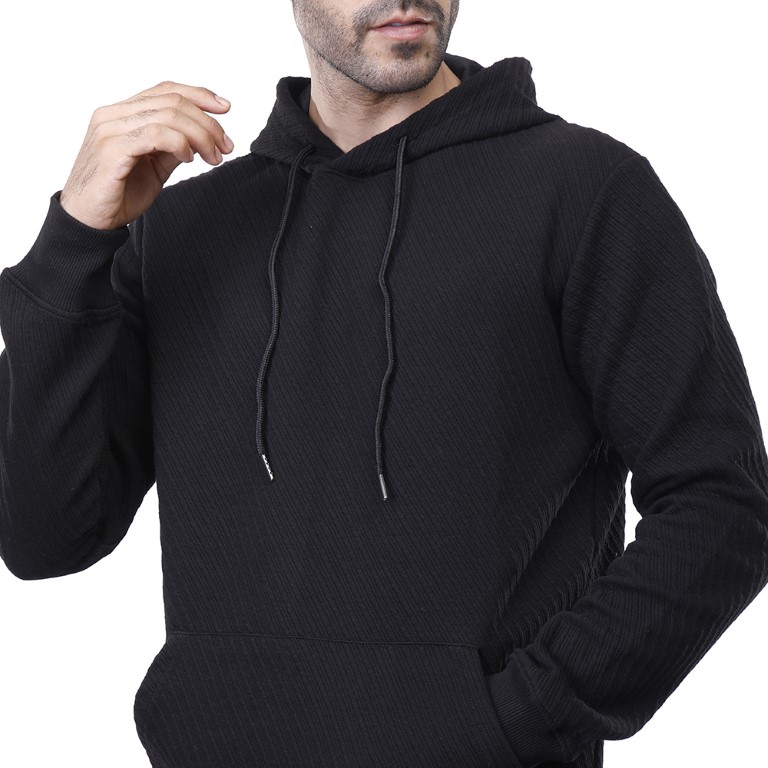 هودي رجالي كم طويل بجيوب - أسود - 1600290
