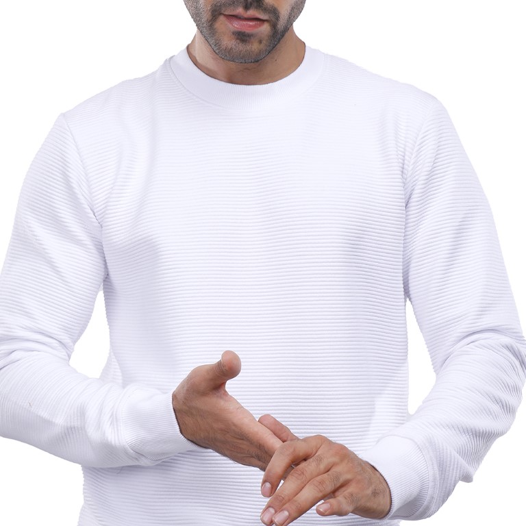 سويت شيرت رجالي كم طويل سادة - أبيض - 1600286