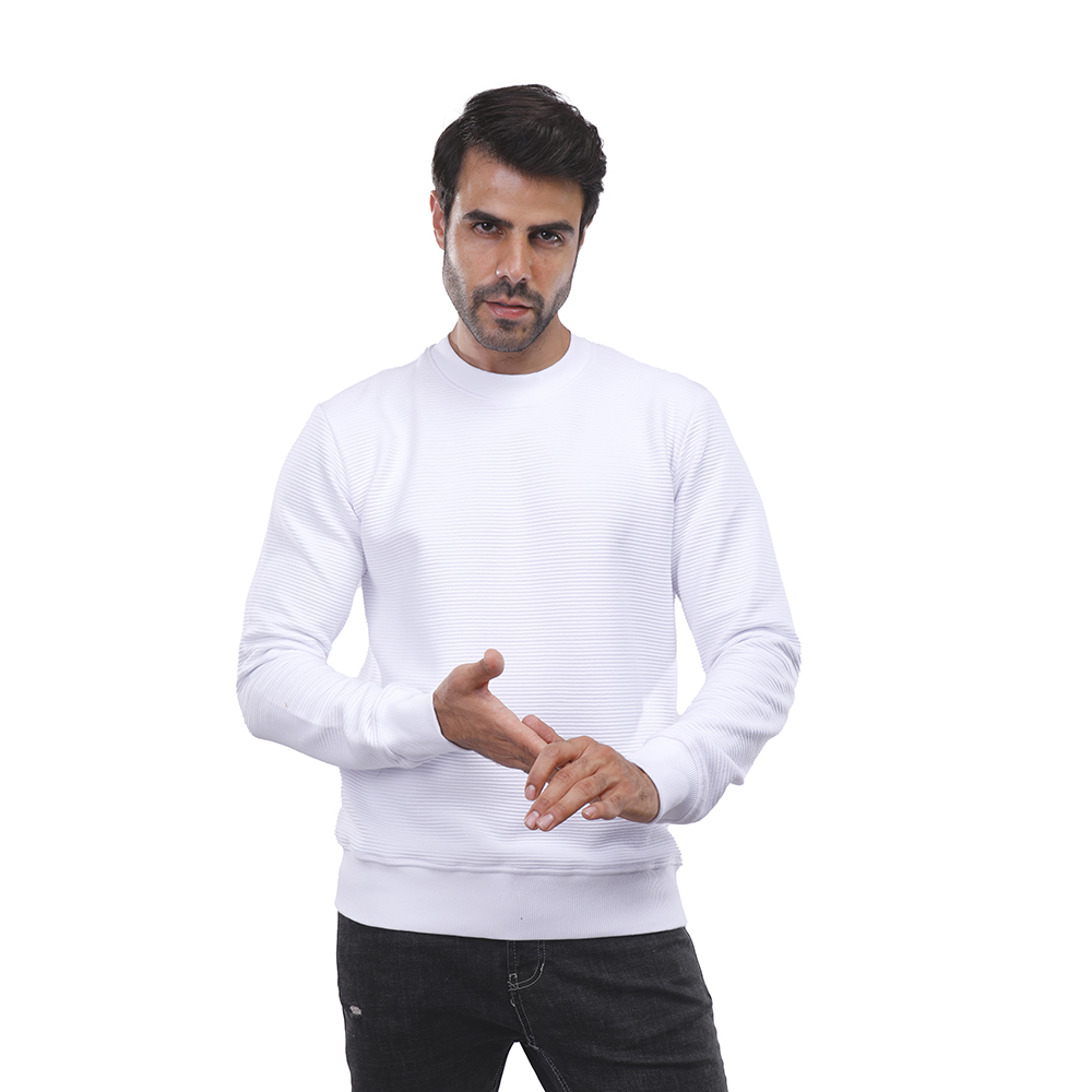 سويت شيرت رجالي كم طويل سادة - أبيض - 1600286
