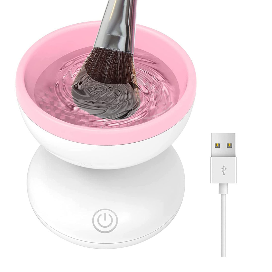 ماكينة تنظيف فرش المكياج الكهربائية - أبيض/بينك