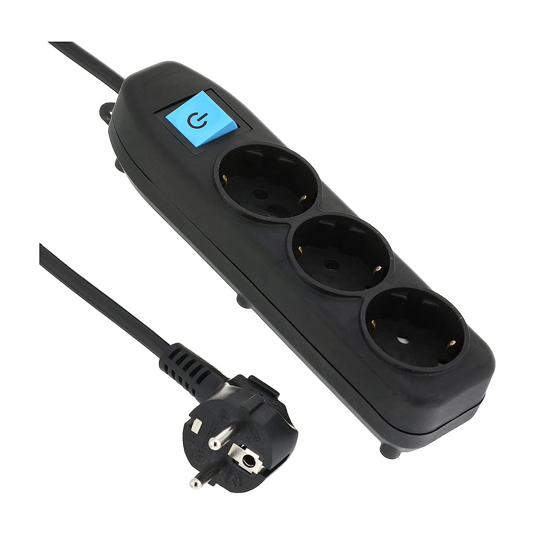 مشترك كهرباء - 3 منافذ - أسود