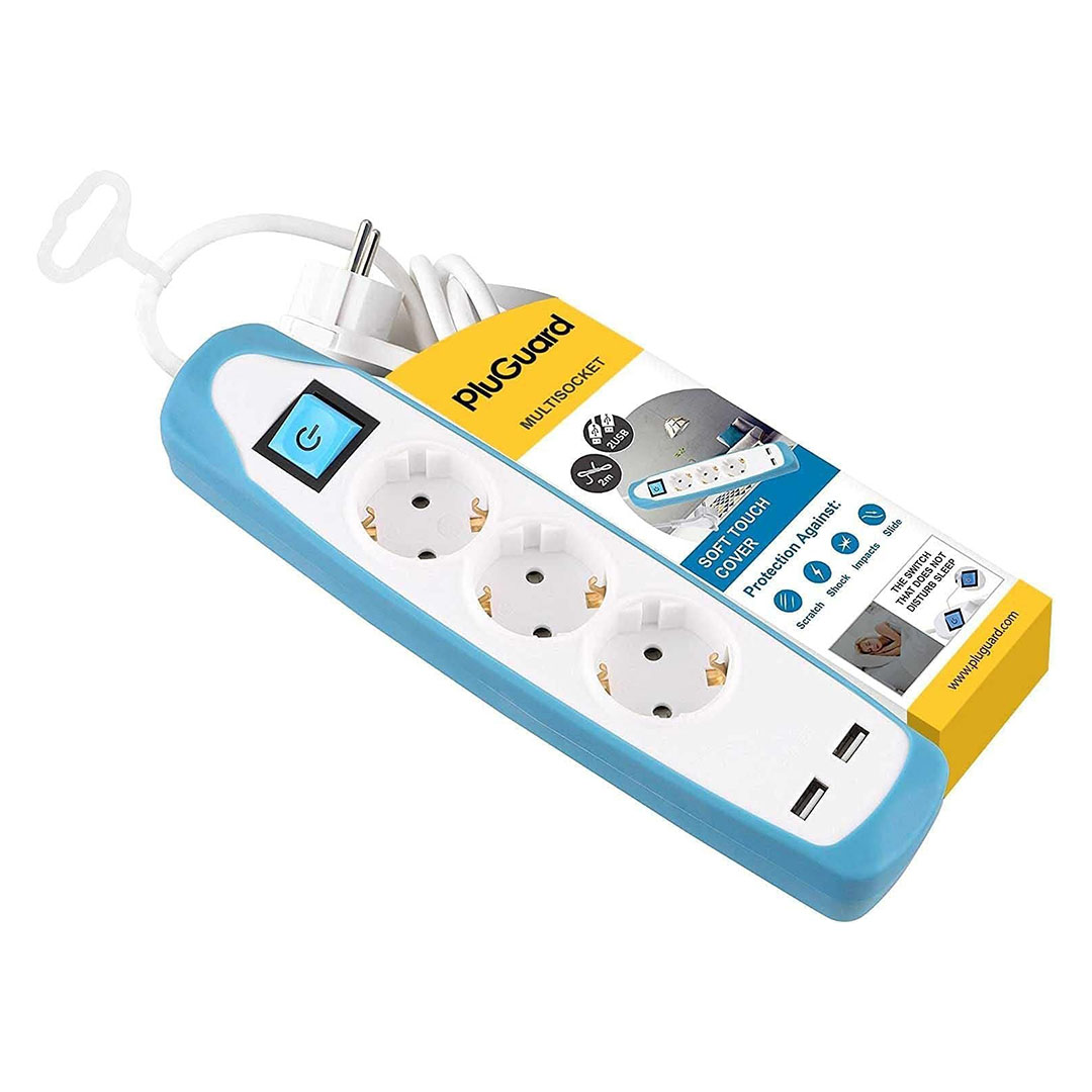 مشترك كهربائي - 3 منفذ - 2 منفذ USB - أبيض