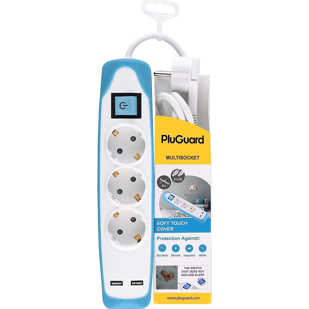 مشترك كهربائي - 3 منفذ - 2 منفذ USB - أبيض