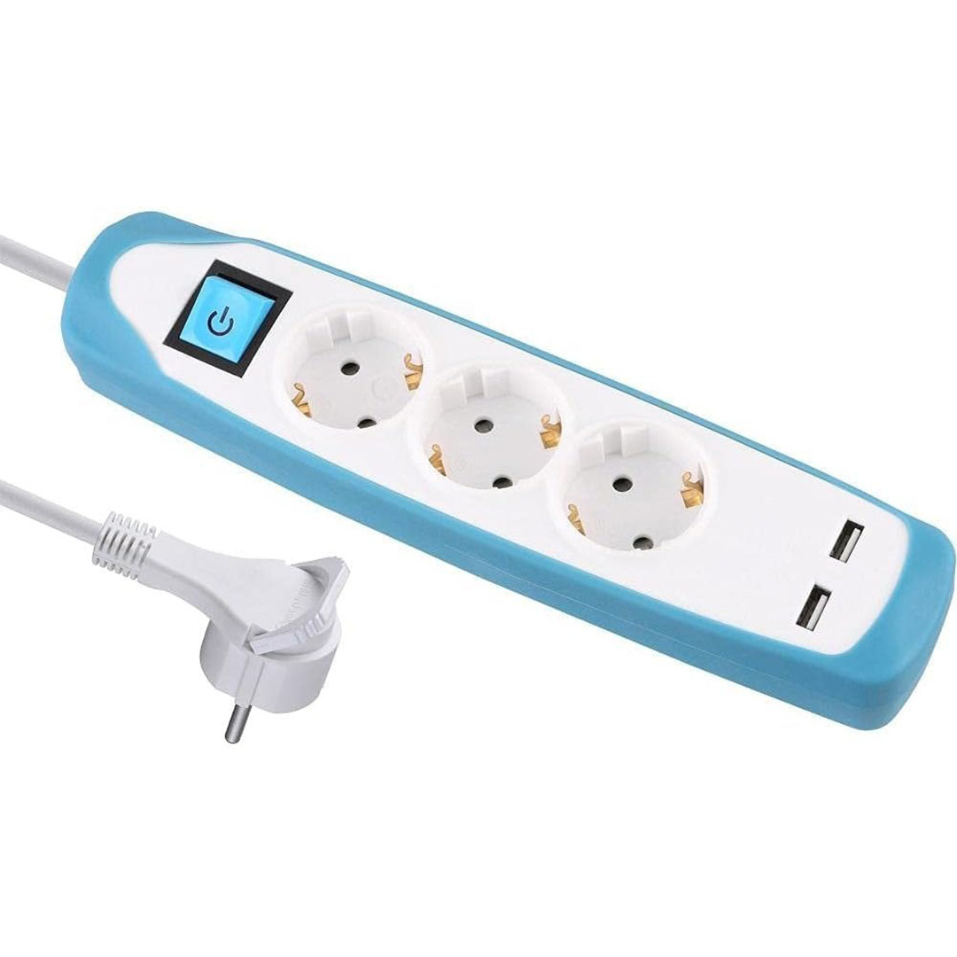 مشترك كهربائي - 3 منفذ - 2 منفذ USB - أبيض