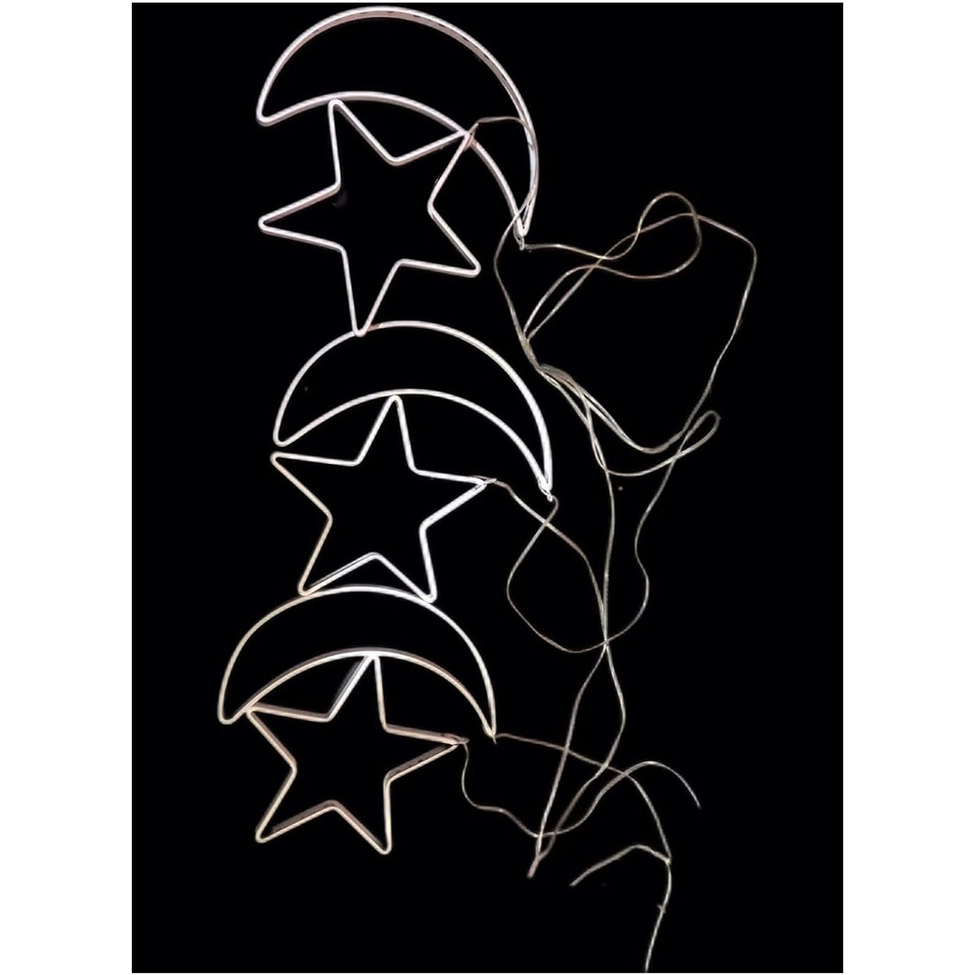 ستارة معدنية بتصميم هلال ونجمة مضيئة - 2 متر