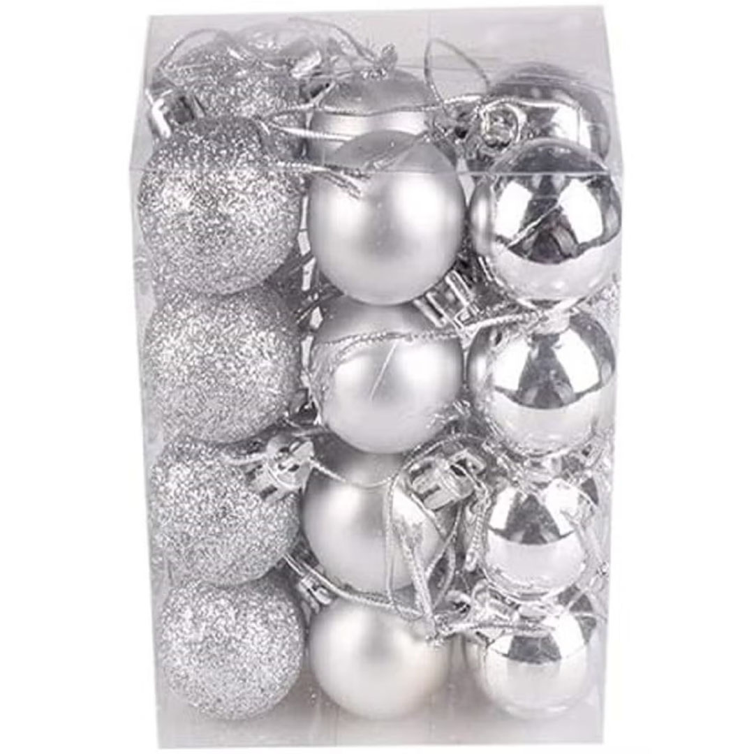 زينة شجر الكريسماس - كور فضية - 24 قطعة