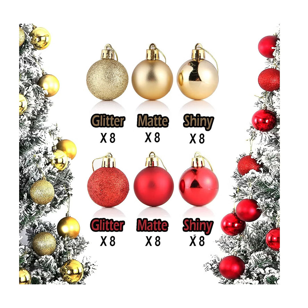 زينة شجر الكريسماس - شكل كور دهبي وأحمر - 48 قطعة