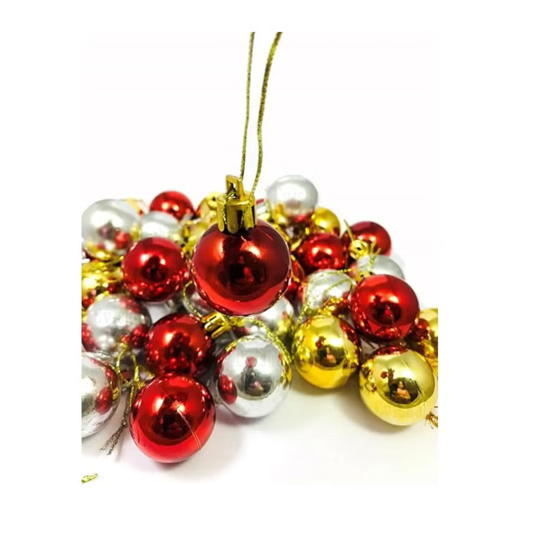 زينة شجرة الكريسماس - كرات صغيرة أحمر/ذهبي/فضي - 36 قطعة