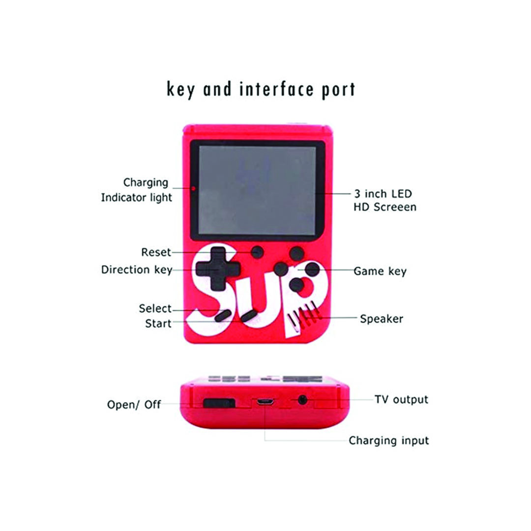جهاز ألعاب ريترو محمول - 400 لعبة - أحمر