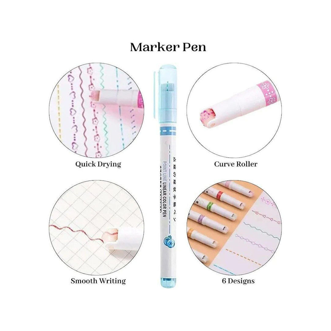 مجموعة أقلام تحديد منحنية - 6 قطع