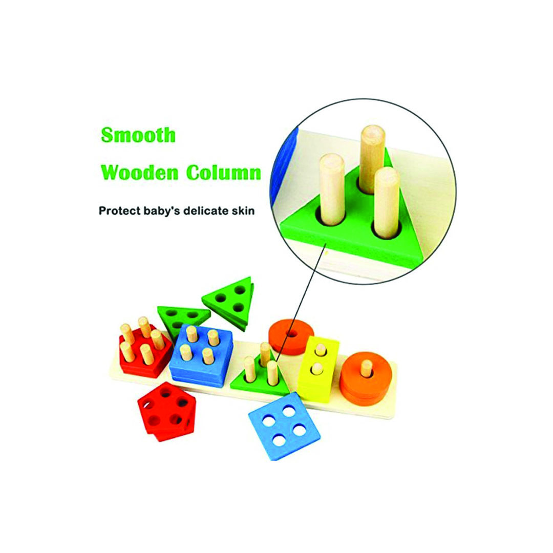 مجموعة تصنيف وترتيب الأشكال الخشبية - 21 قطعة - متعدد الألوان