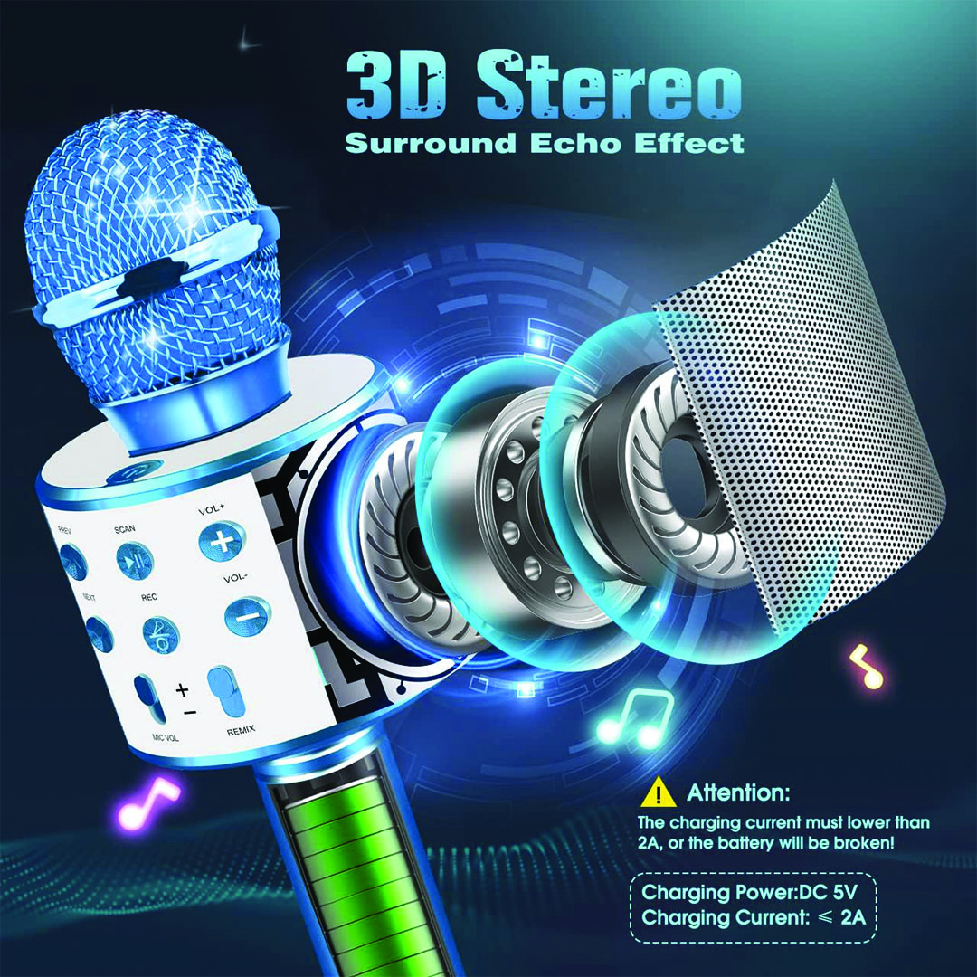 ميكروفون لاسلكي للأطفال بلوتوث - أزرق