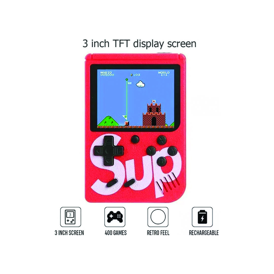 جهاز ألعاب ريترو محمول - 400 لعبة - أحمر