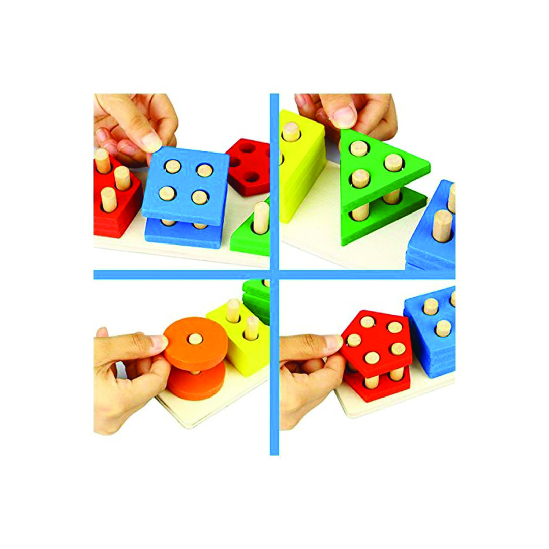 مجموعة تصنيف وترتيب الأشكال الخشبية - 21 قطعة - متعدد الألوان