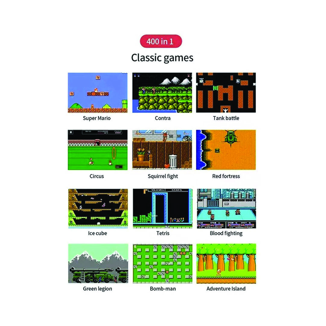 جهاز ألعاب ريترو محمول - 400 لعبة - أحمر