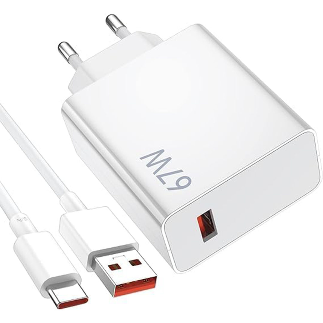 شاحن مي تربو مع كابل USB / Type-C سريع - 67 وات - أبيض