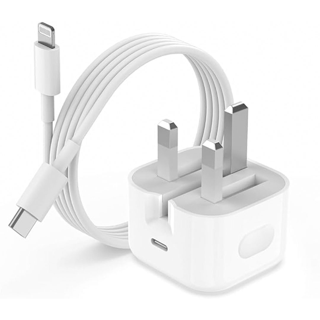 شاحن ثلاثي سريع مع كابل USB-C / Lightining - أبيض