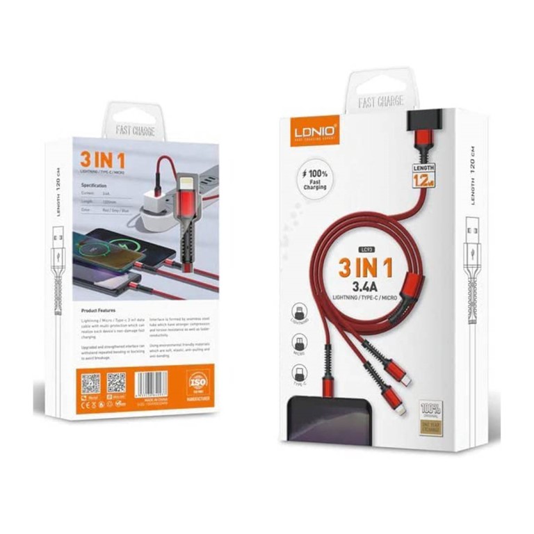 LC93 كابل شاحن 3*1 - أسود/أحمر