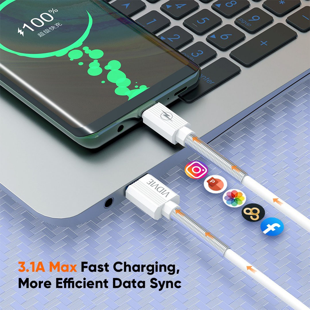 كابل شحن سريع 1 متر - USB-A/USB-C - أبيض - VI-C510T