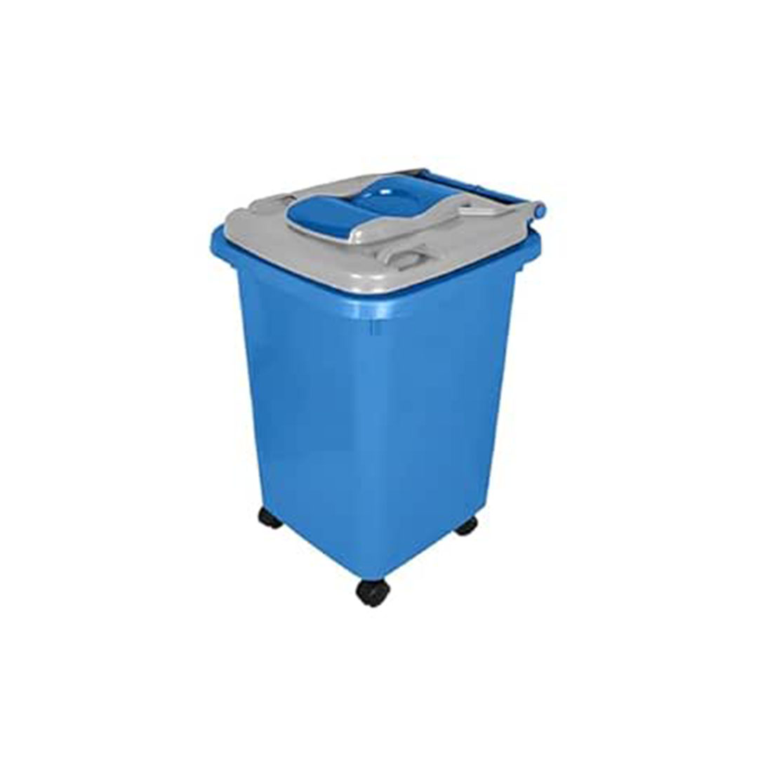 باسكت قمامة بعجل - 60 لتر - أزرق