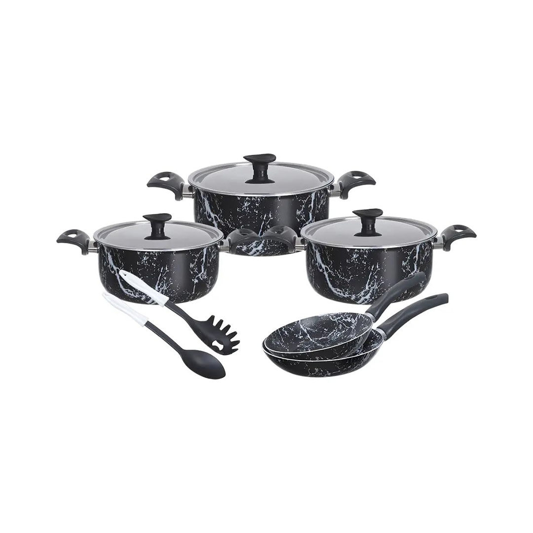 طقم حلل تيفلون - 10 قطع - أسود