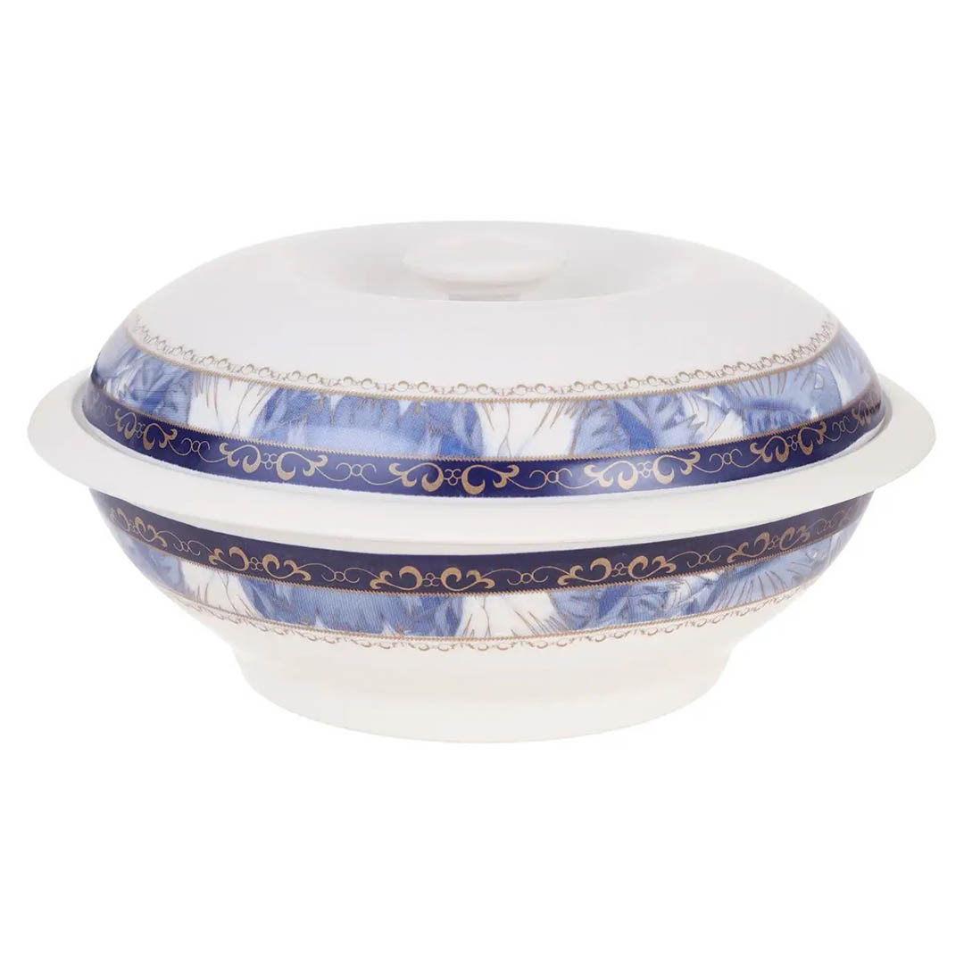 طقم سفرة ميلامين مستدير - رشا - 38 قطعة - أبيض/أزرق